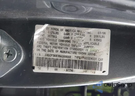 2008 Honda Accord 3.5 Ex-L from USA, damaged, VIN 1HGCP36838A088668